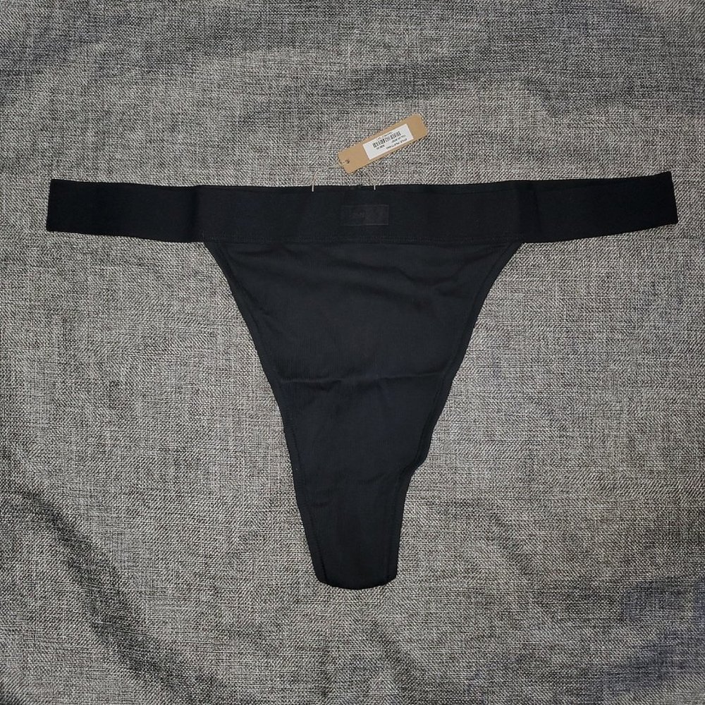 NWT SKIMS 4X Cotton Rib Thong SOOT